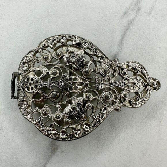 Dotty Smith Vintage Studded Floral Silver Tone Belt Buckle Piece - Picture 1 of 8